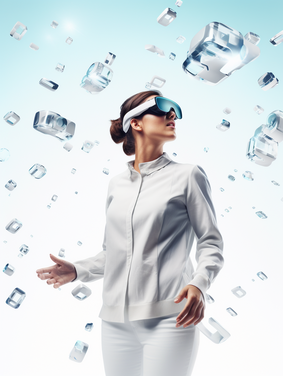 Happy woman wearing VR glasses