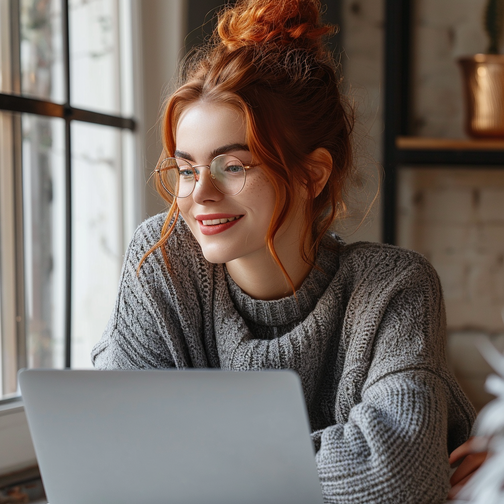 happy woman laptop working