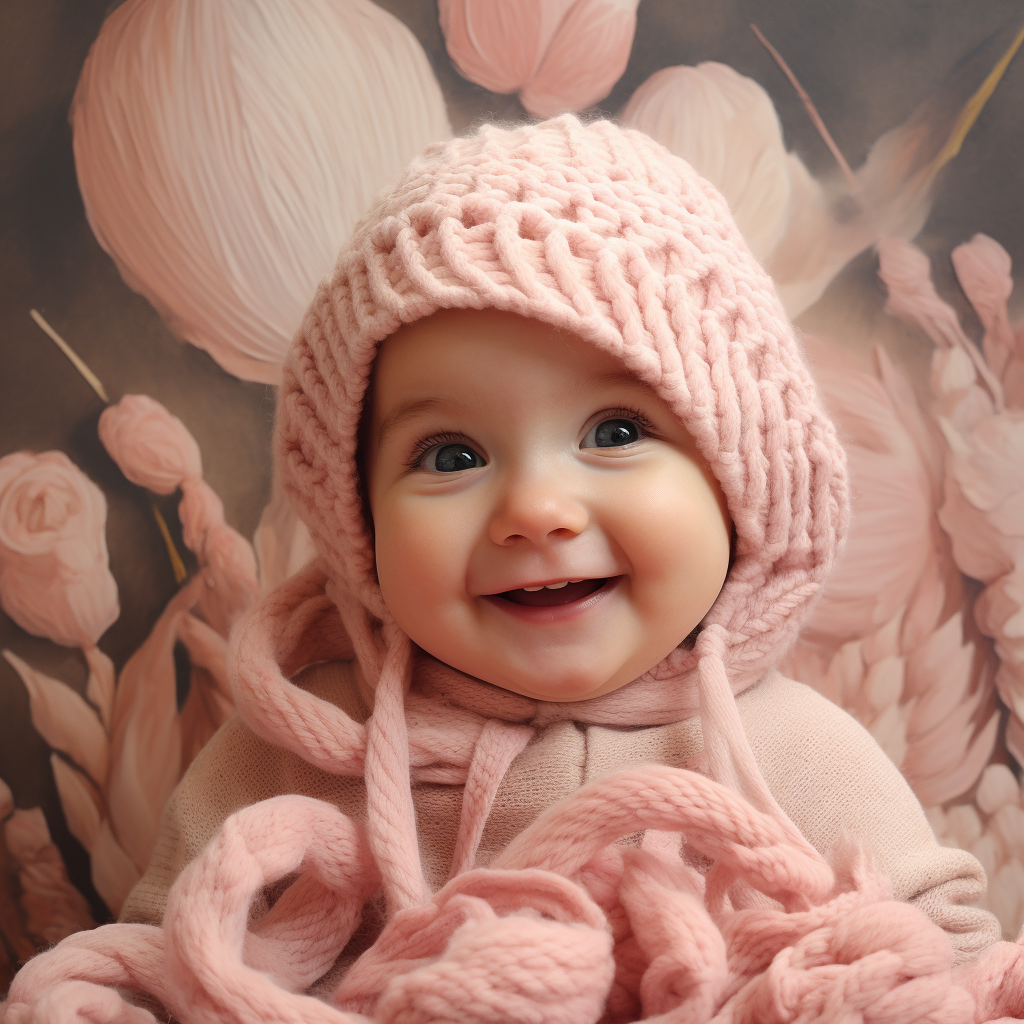 Adorable yarn baby girl in pink clothes