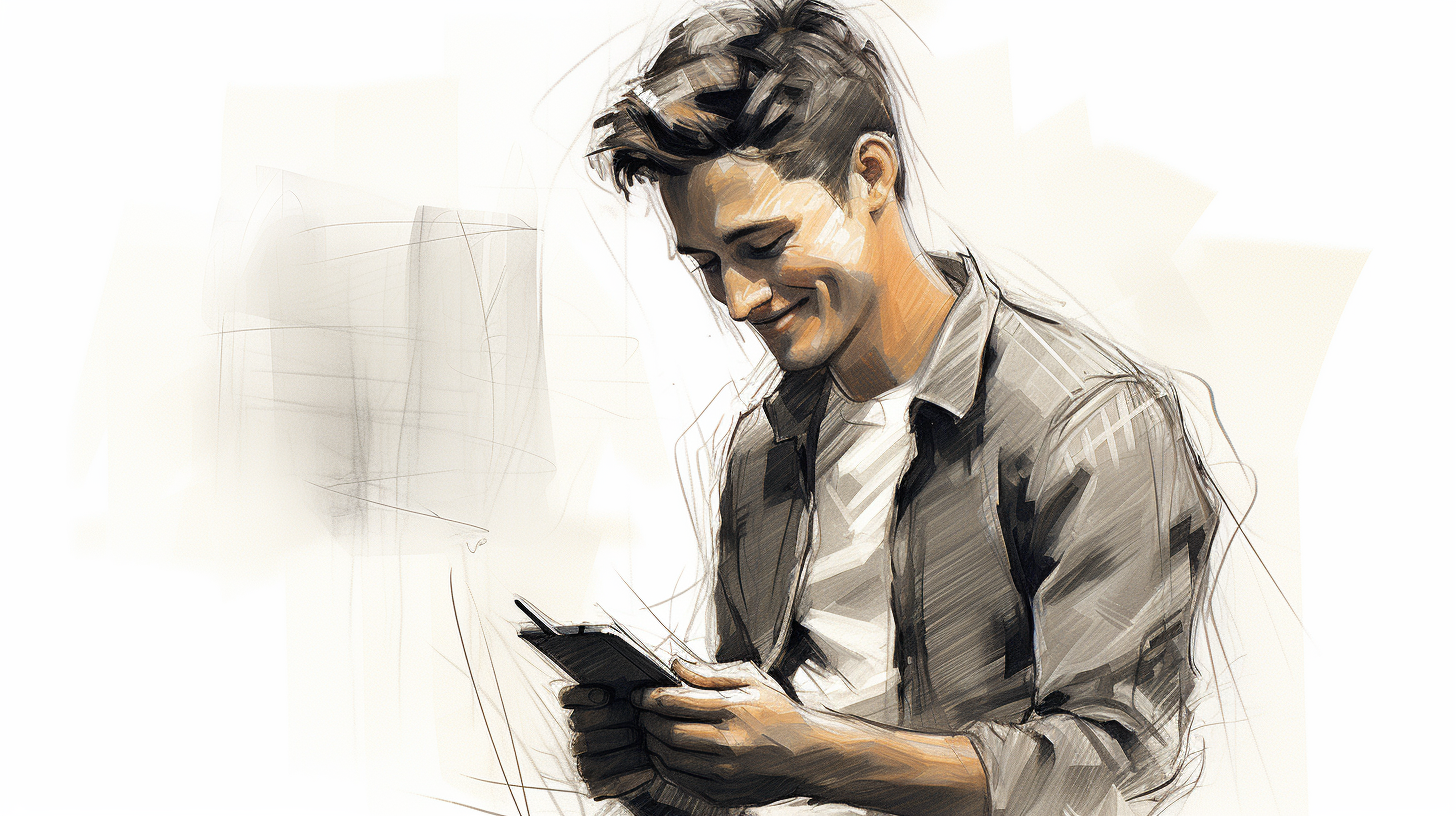 Sketch of a Young Man with iPhone