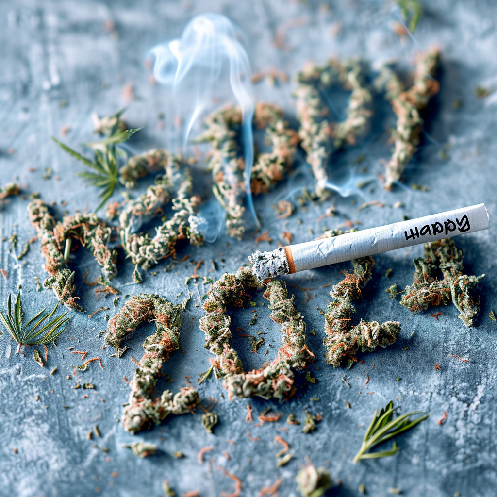 A joyful image depicting  Happy 2024  with a cigarette and weed