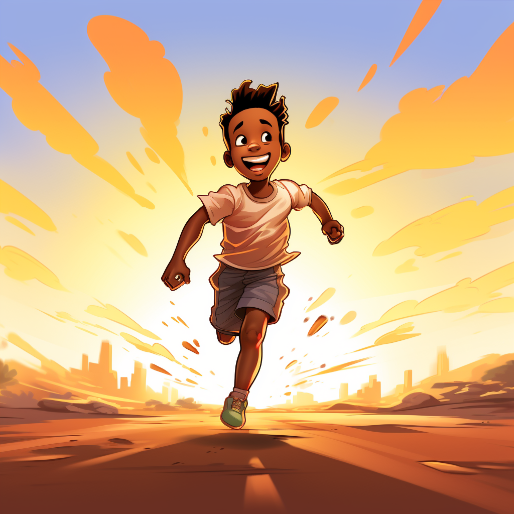 Happy African American boy running with joy