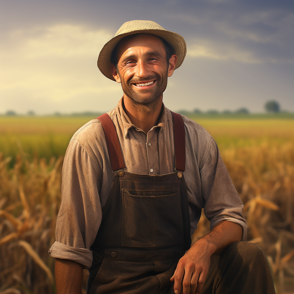 Smiling Amish farmer working in the field