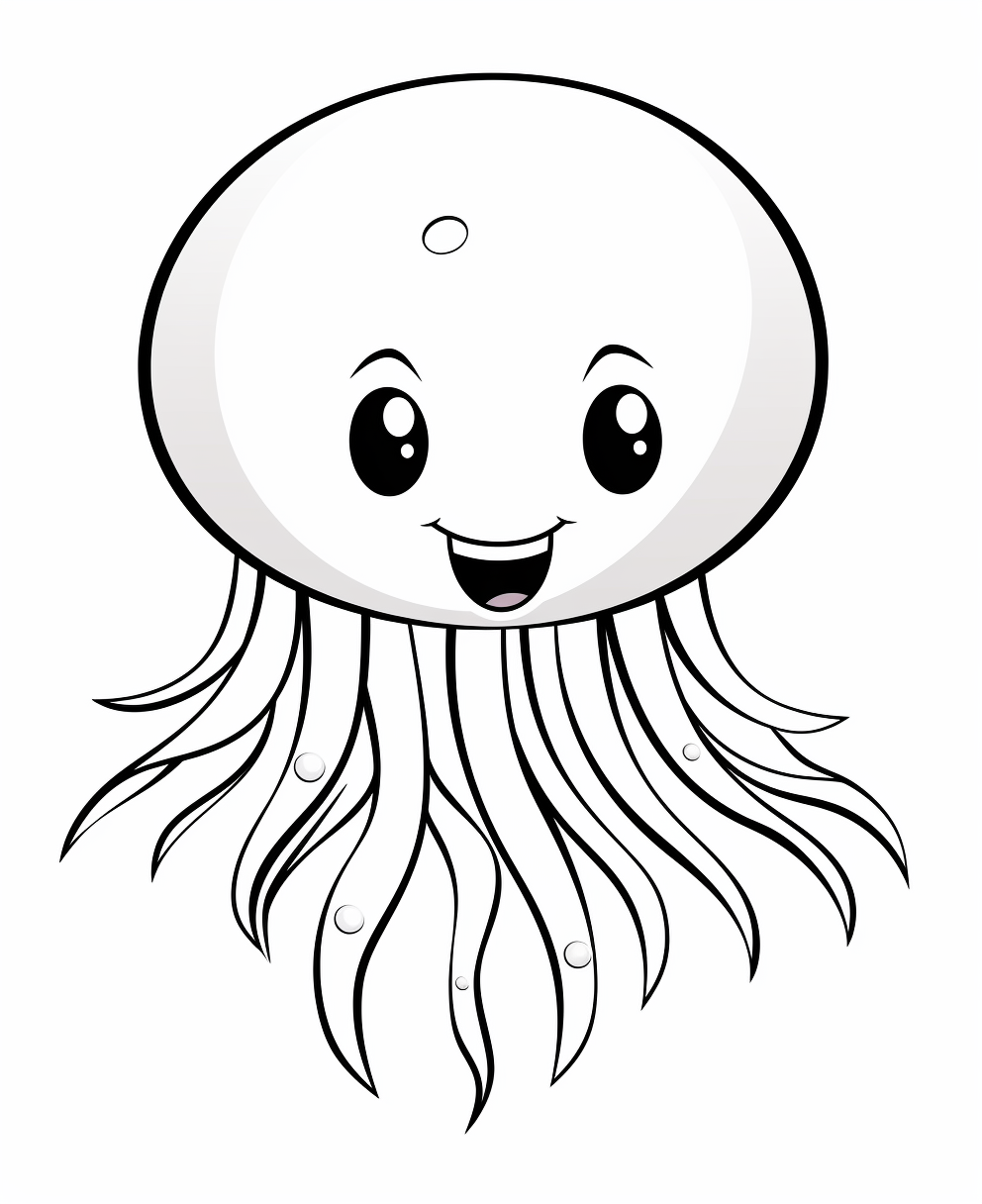 Happy animated jellyfish floating for coloring