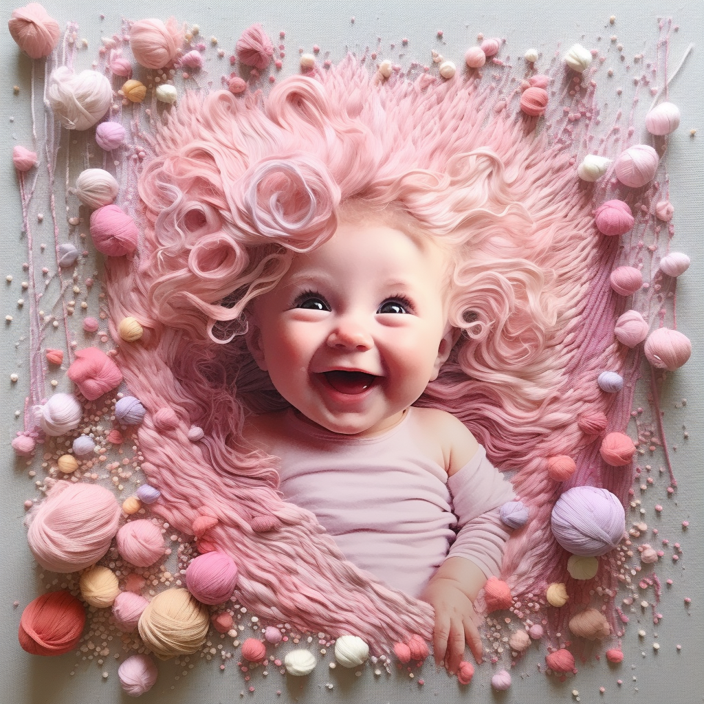 Cute baby girl in pink yarn craft