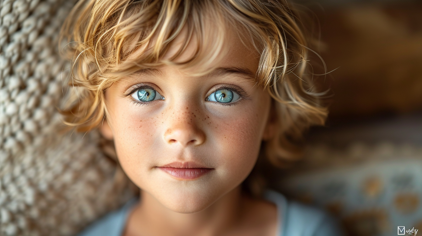 Smiling boy with green and brown eyes