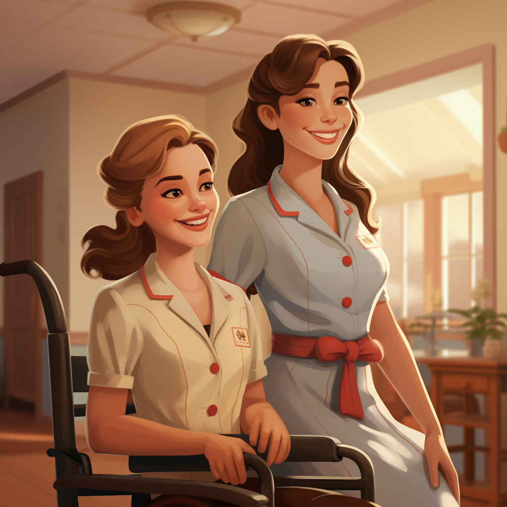 Two joyful nurses in Disney Pixar style