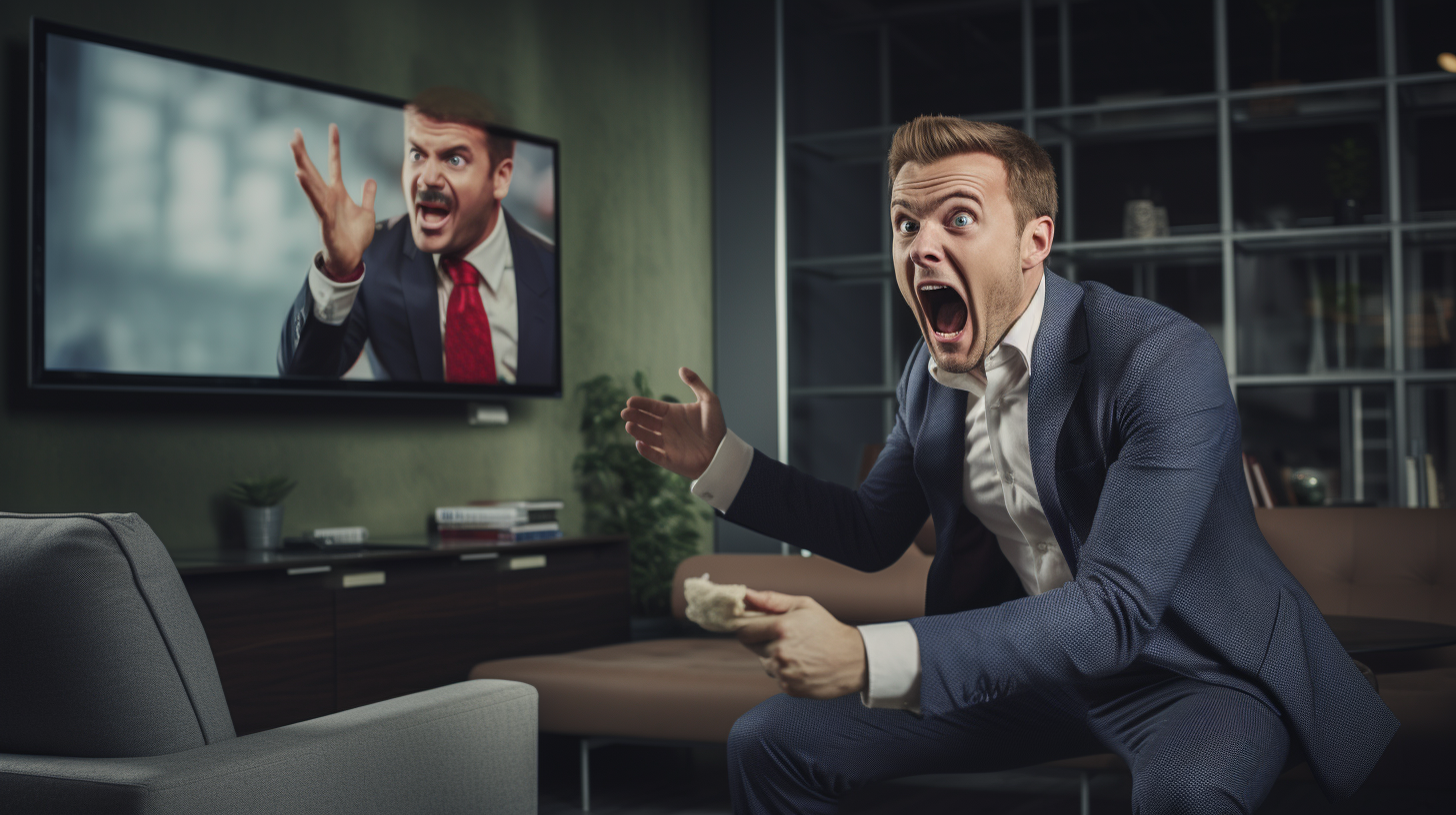 Happy employee watching movie in office