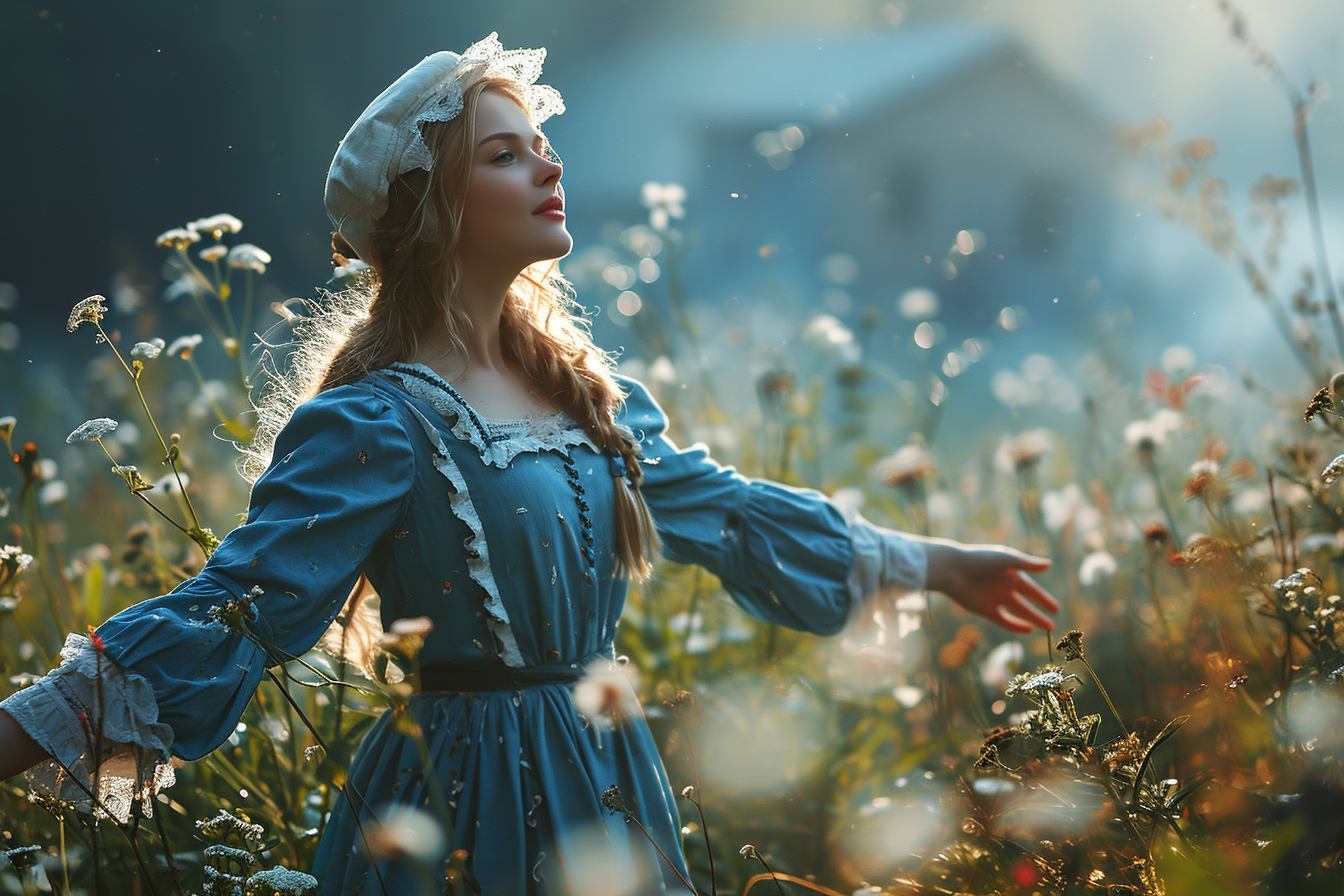 Happy maid in royal blue dress