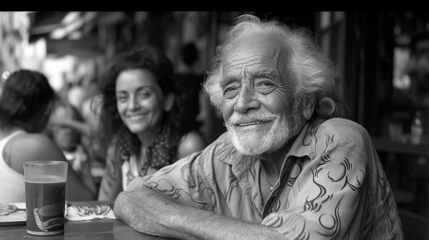 Happy old Napoli street friends talking and drinking coffee