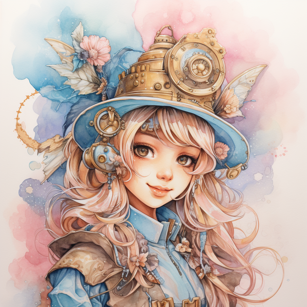 Smiling steampunk fairy in pastel colors