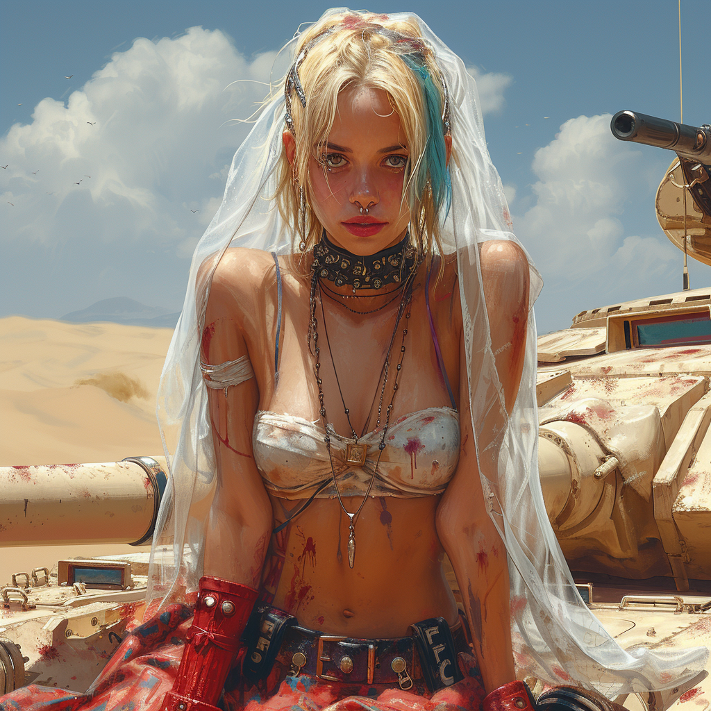 Harley Quinn bride veil war tank desert