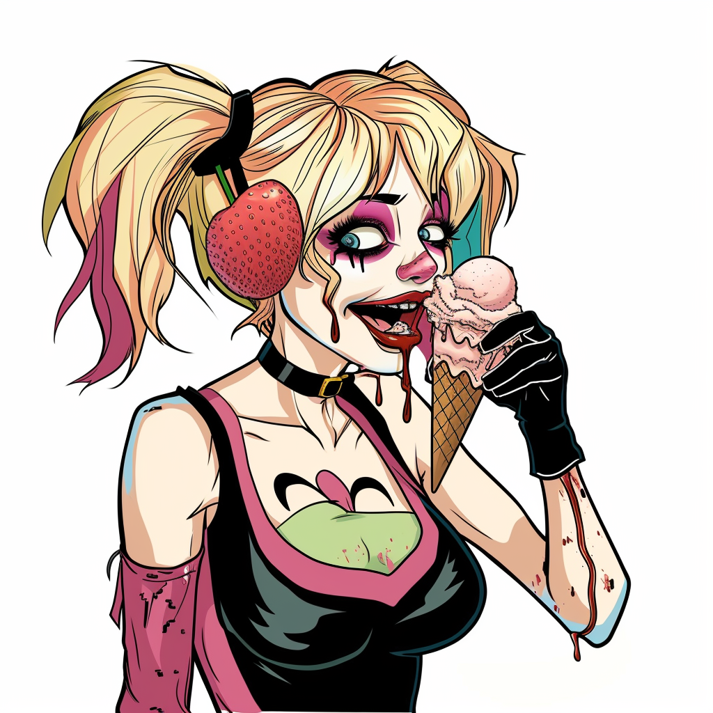 Harley Quinn eating ice cream cartoon