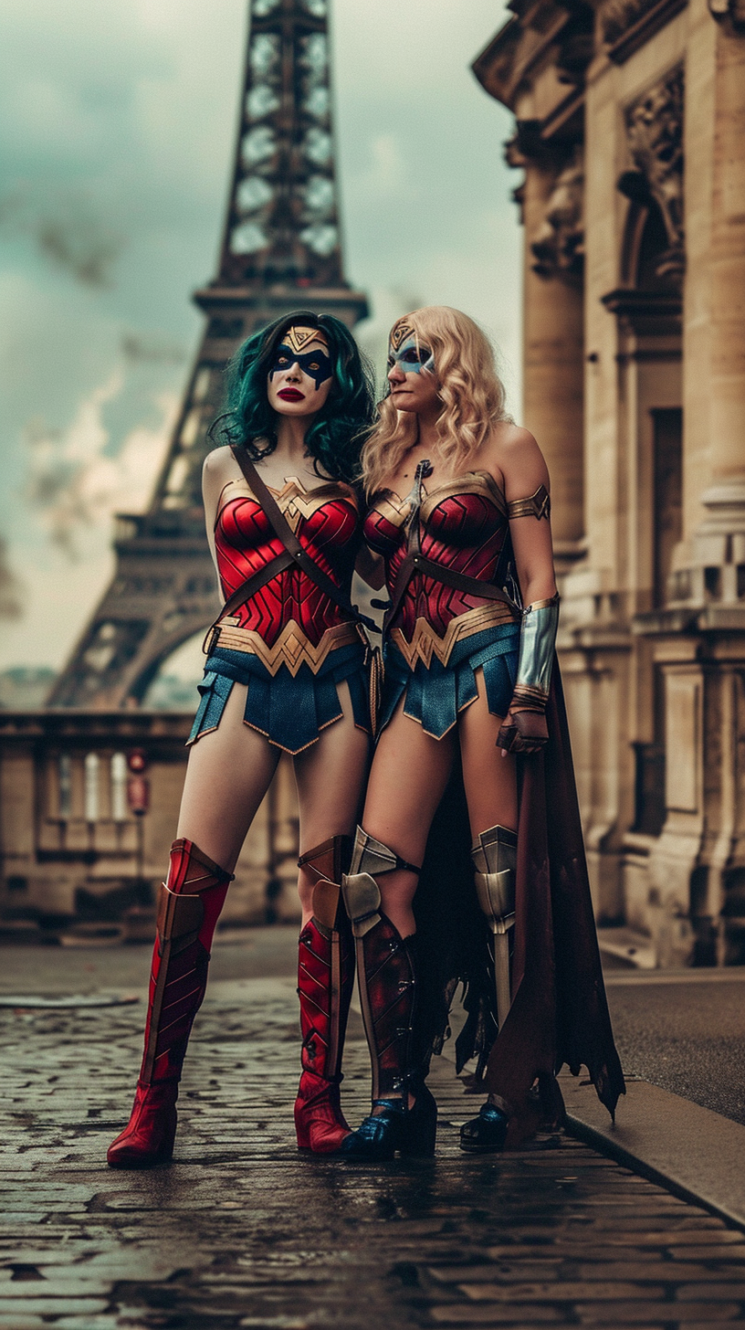 Angry Harley Quinn and Wonder Woman in Paris