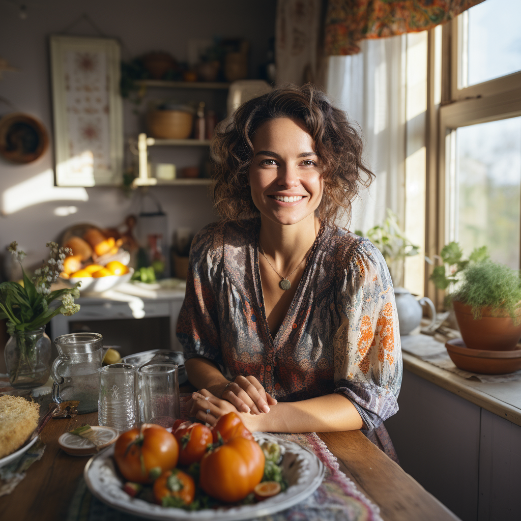 Woman with glass of water and healthy breakfast