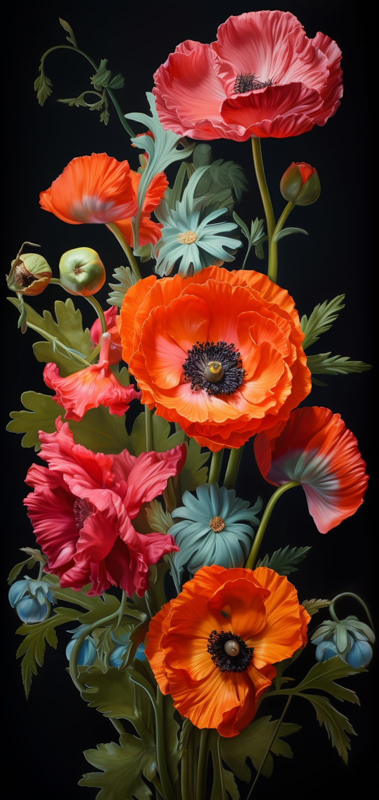 Colorful poppy flowers in harmony