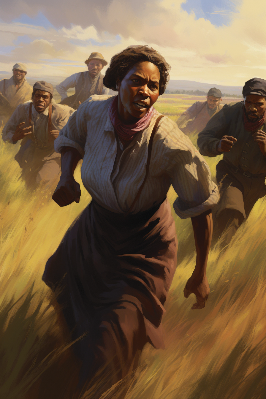 Aerial image of Harriet Tubman escaping slavery in vivid colors