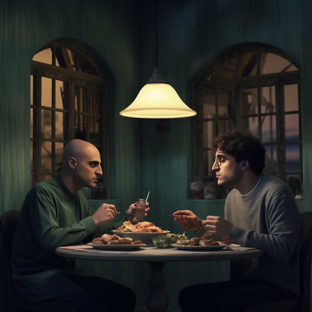 Harry Potter and Voldemort at Italian dinner