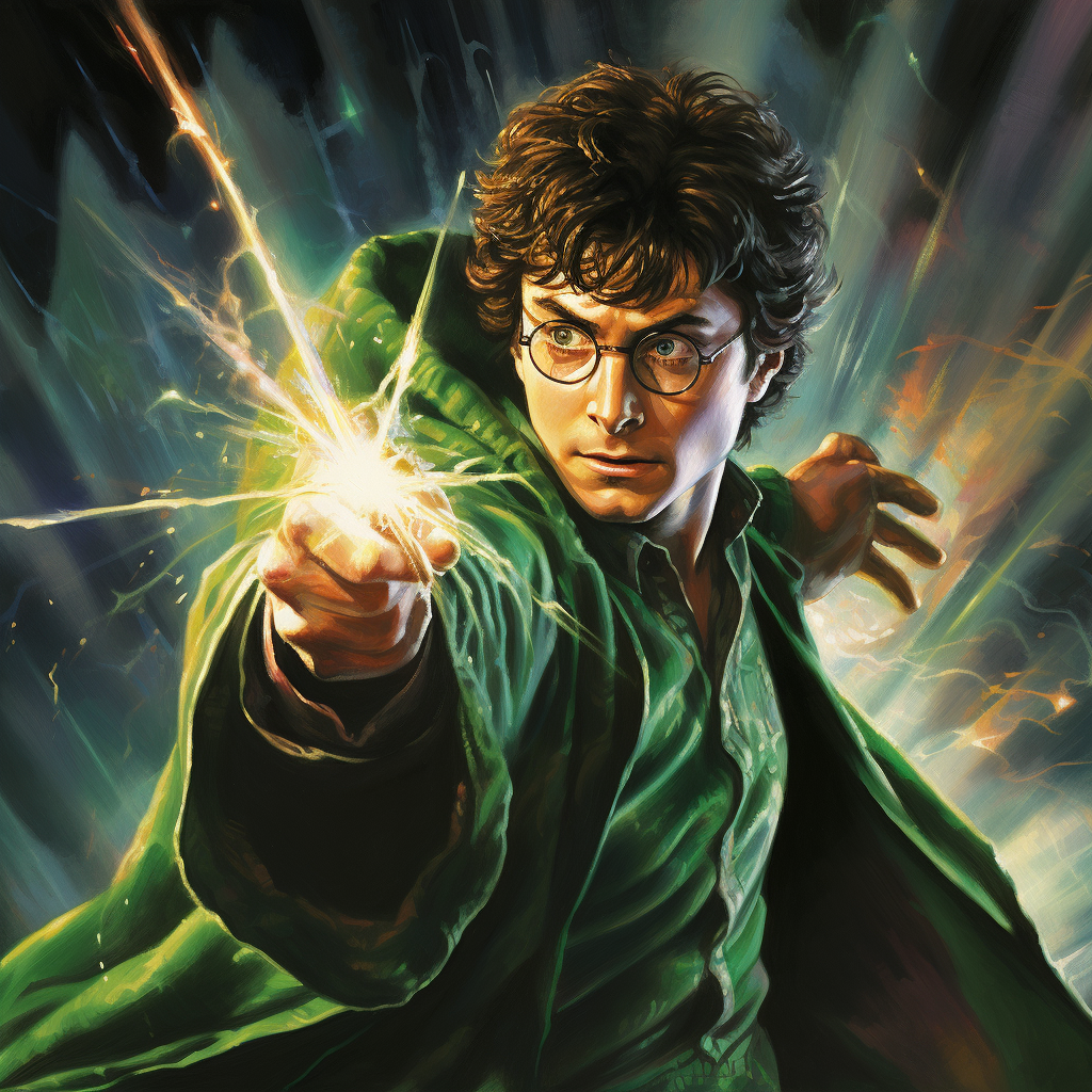 Harry Potter casting powerful green spell