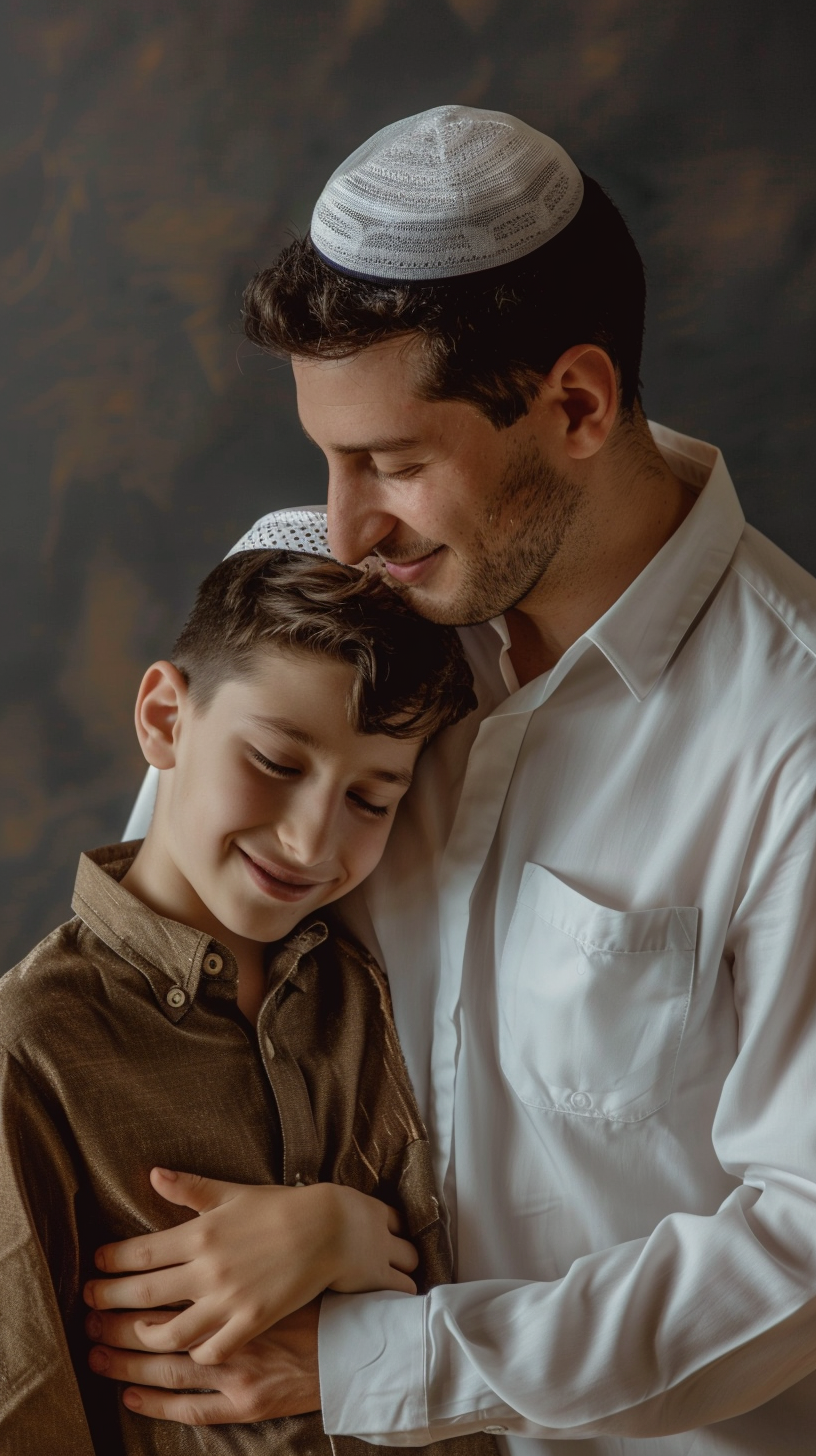 Traditional Hasidic Man and Boy Smiling