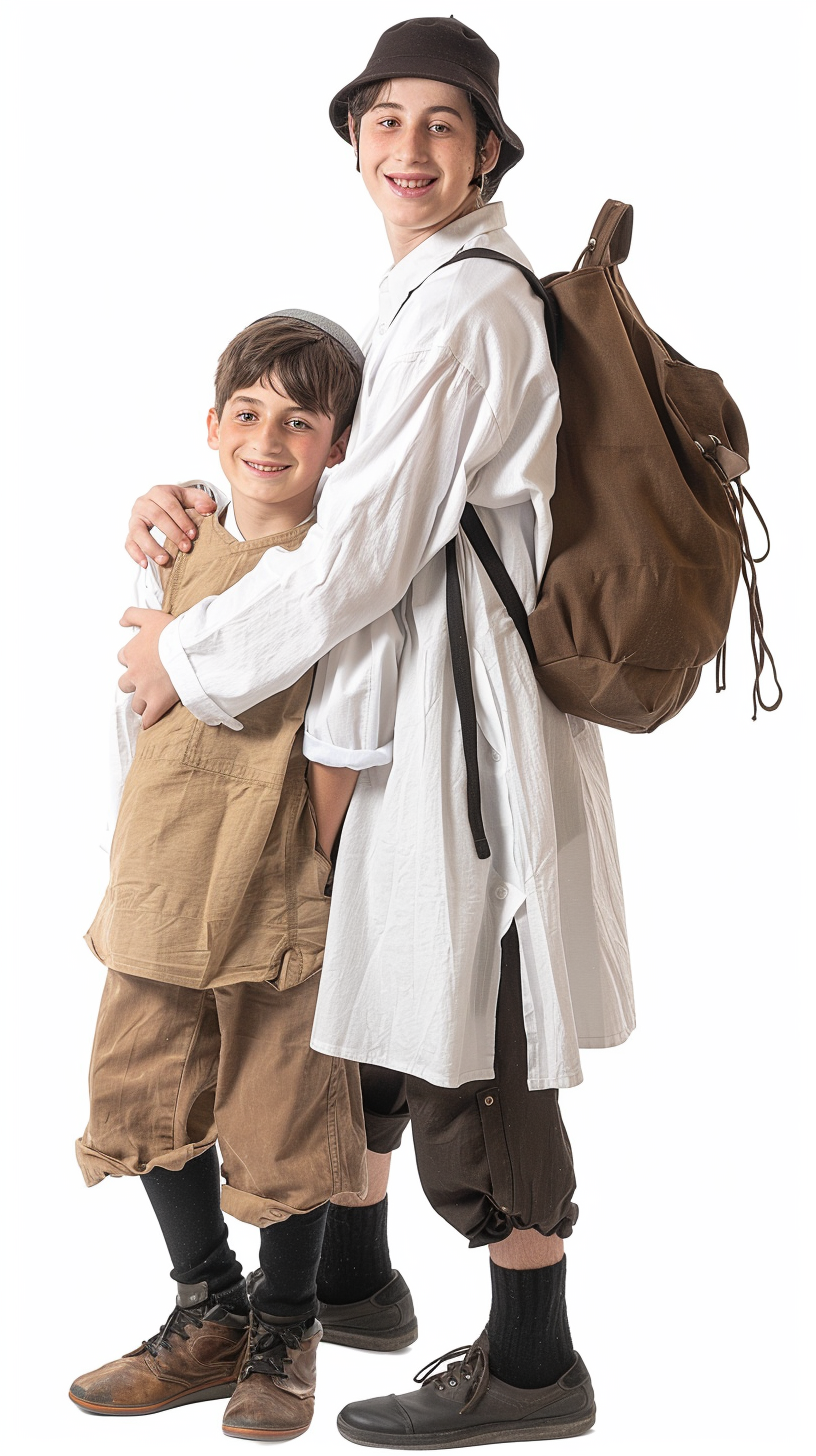 Hasidic man and boy smiling