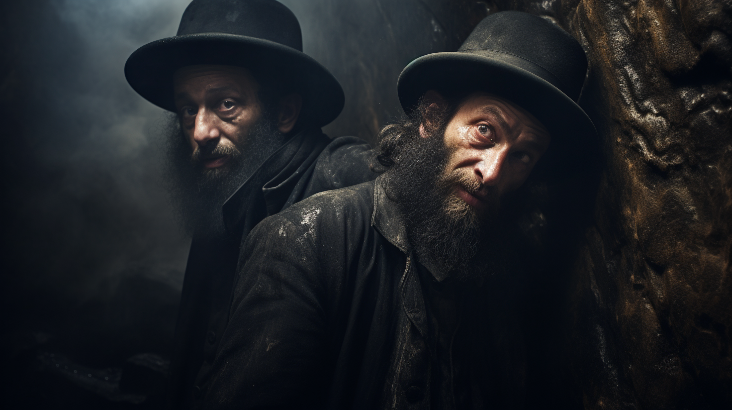 Hasidic Men Underground Dirt Tunnels Photo