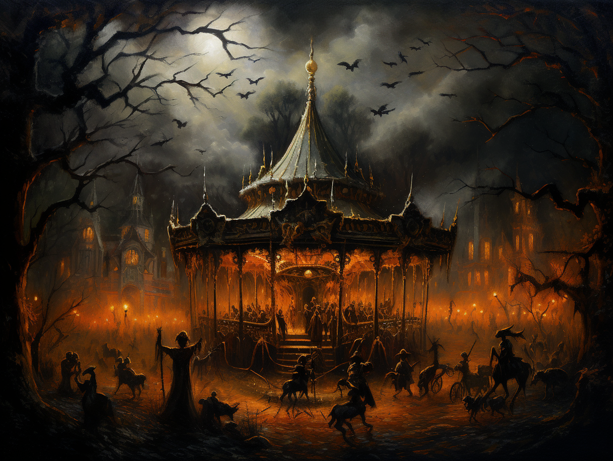 Scary haunted carousel at Halloween