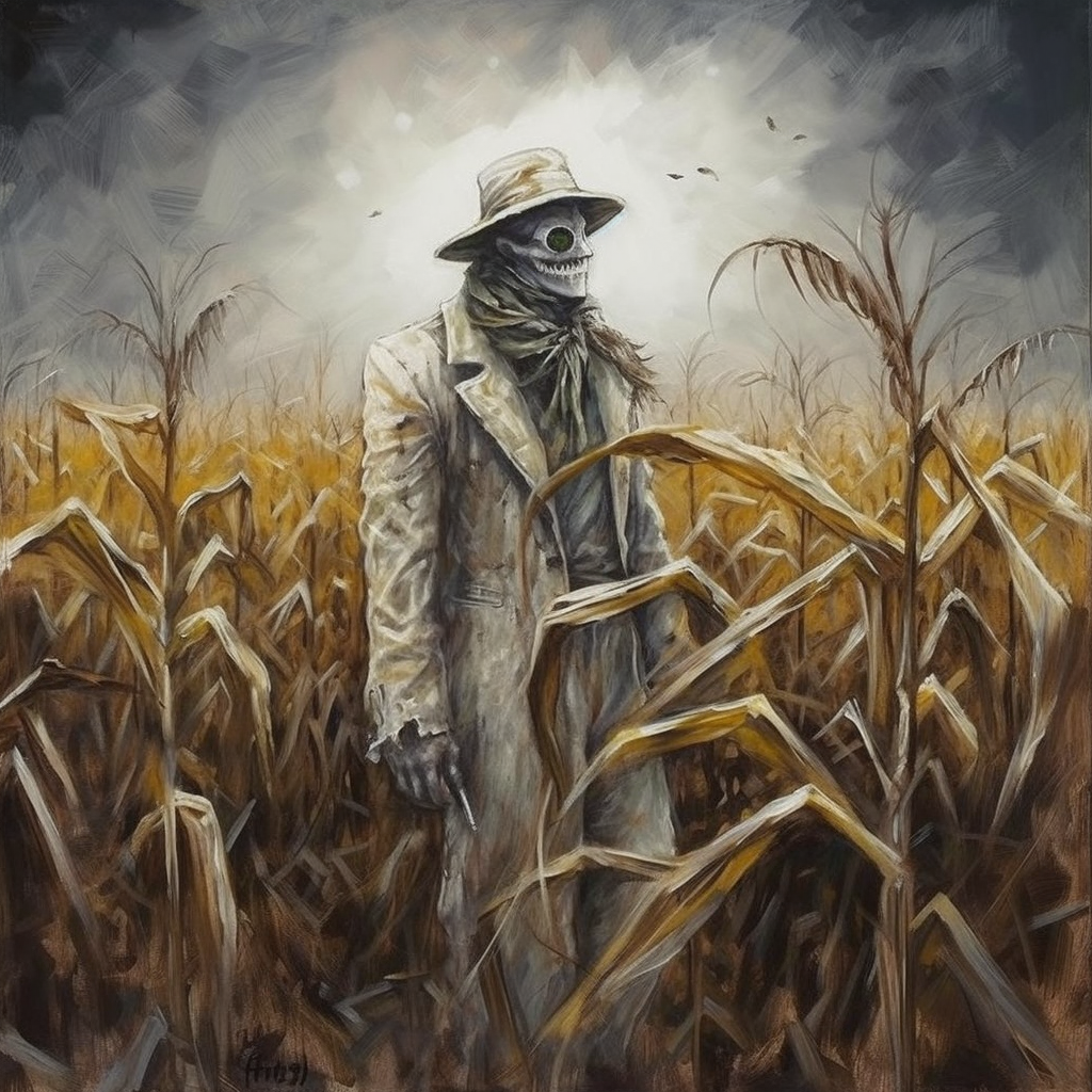 Haunted Cornfield Scarecrow Horror Art