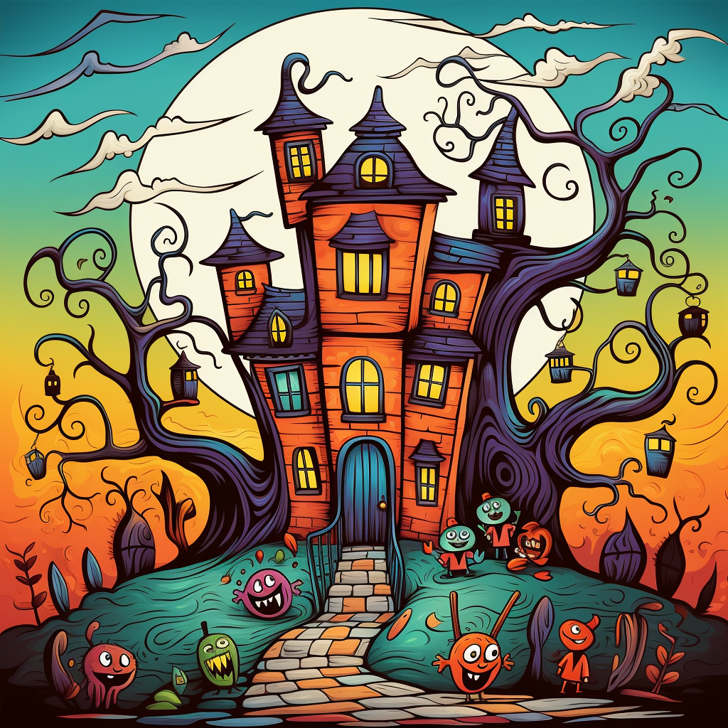 Cartoon haunted house illustration