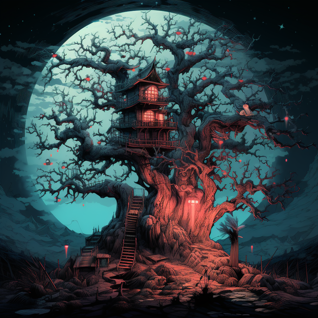 Haunted tree in Ukiyo style