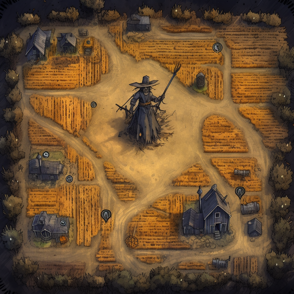 Haunted wheat field scarecrow farmshack deadlands