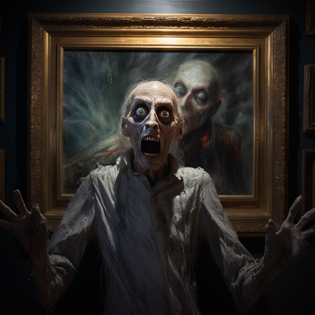 Scary portrait in haunted gallery