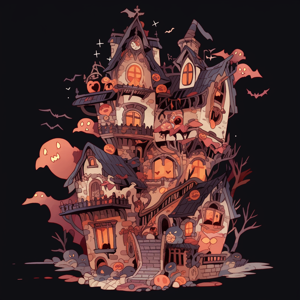 Dark Victorian gingerbread house with bats and spider webs