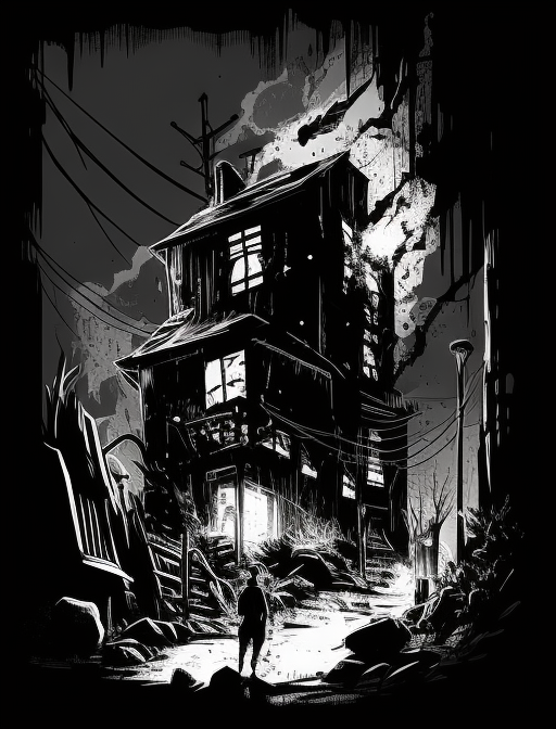 Sketch of Haunted House at Night