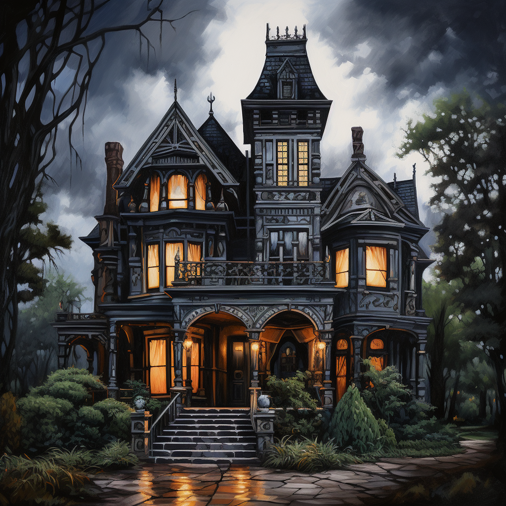 Spooky haunted painting in dark Victorian home