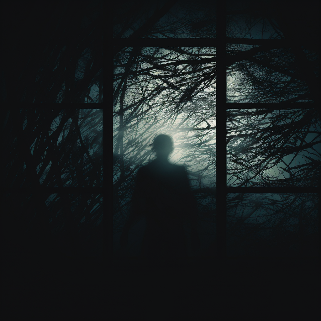 Dark silhouette of person outside window