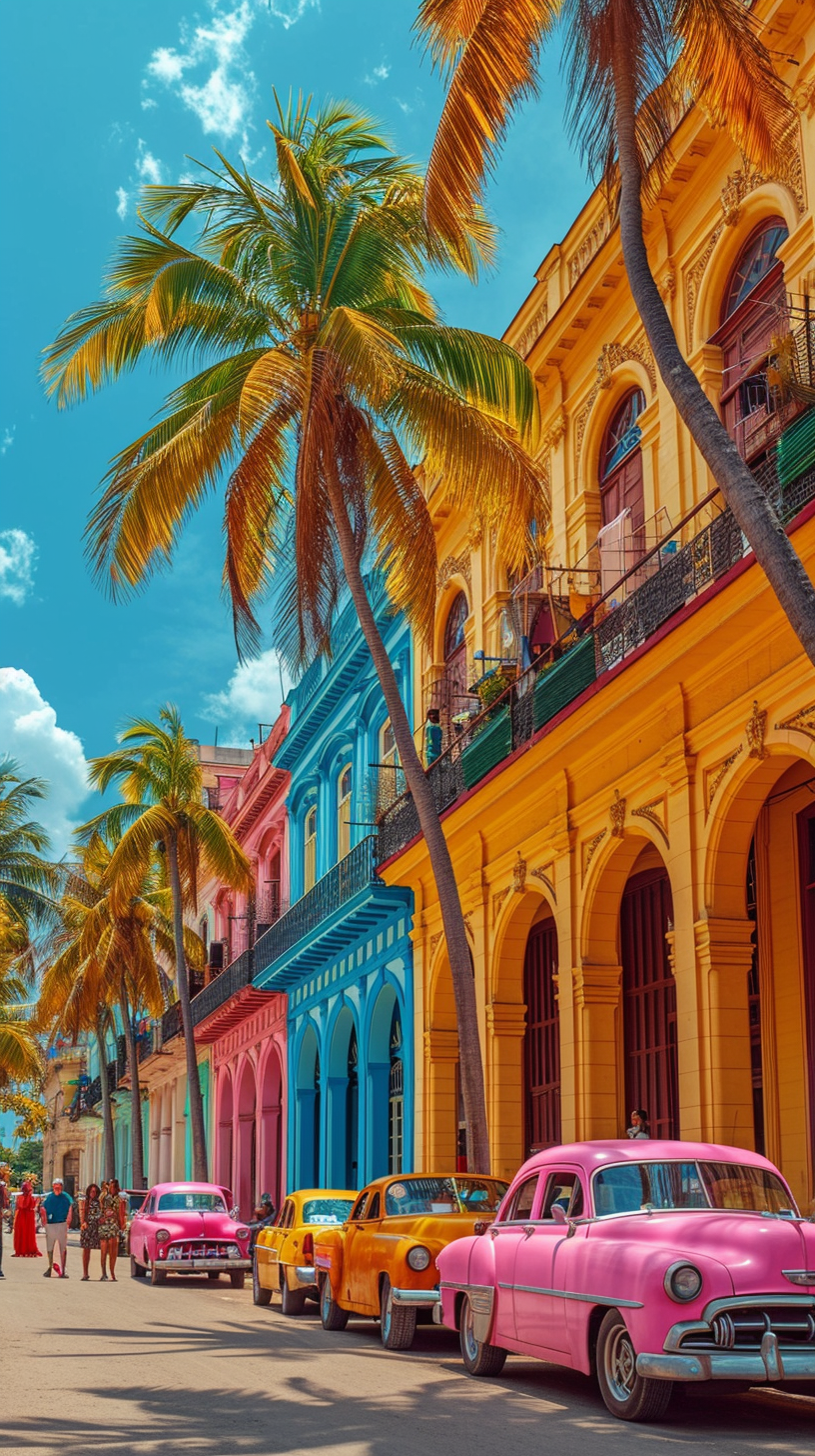 Havana Cuba palm trees colorful buildings