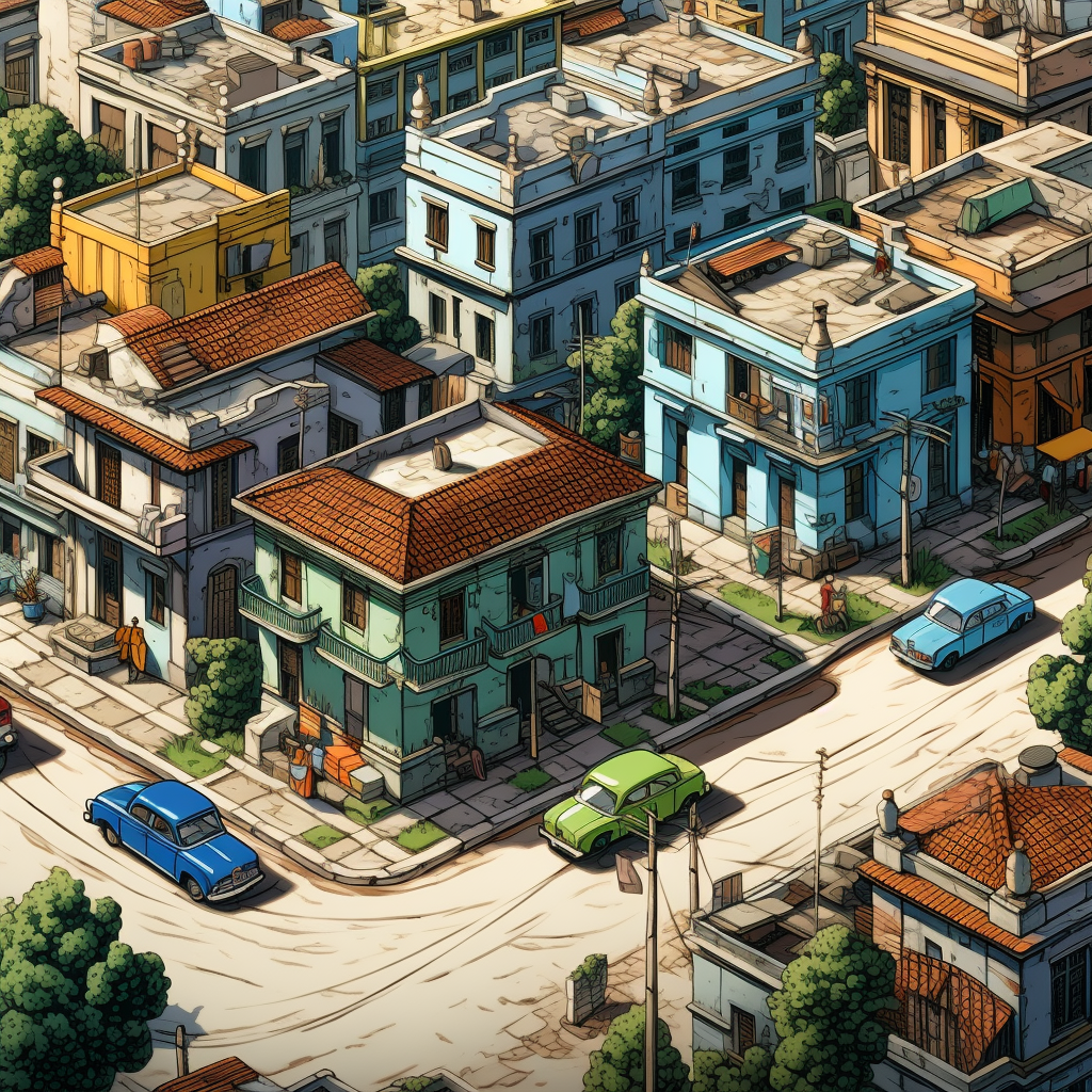 Detailed isometric drawing of mini town in Havana