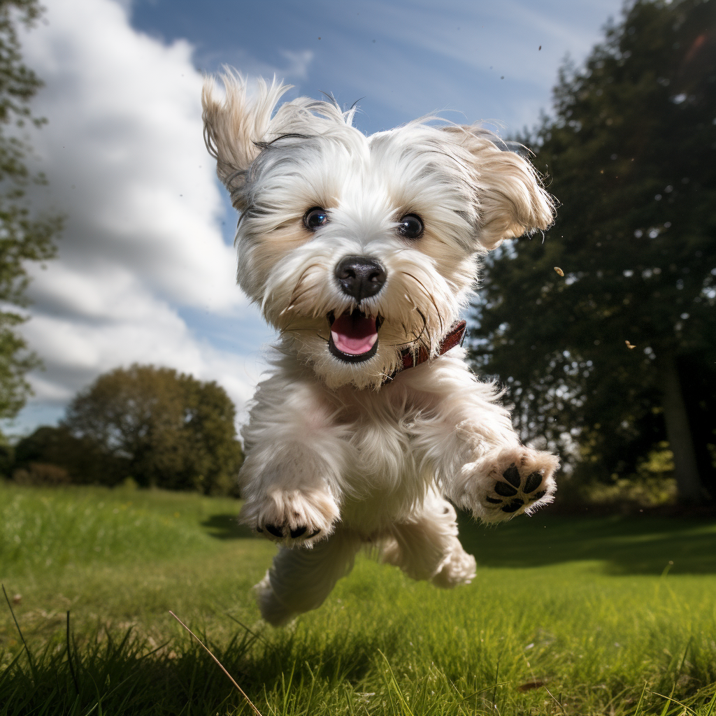 Playful Havanese dog enjoying grassy playtime