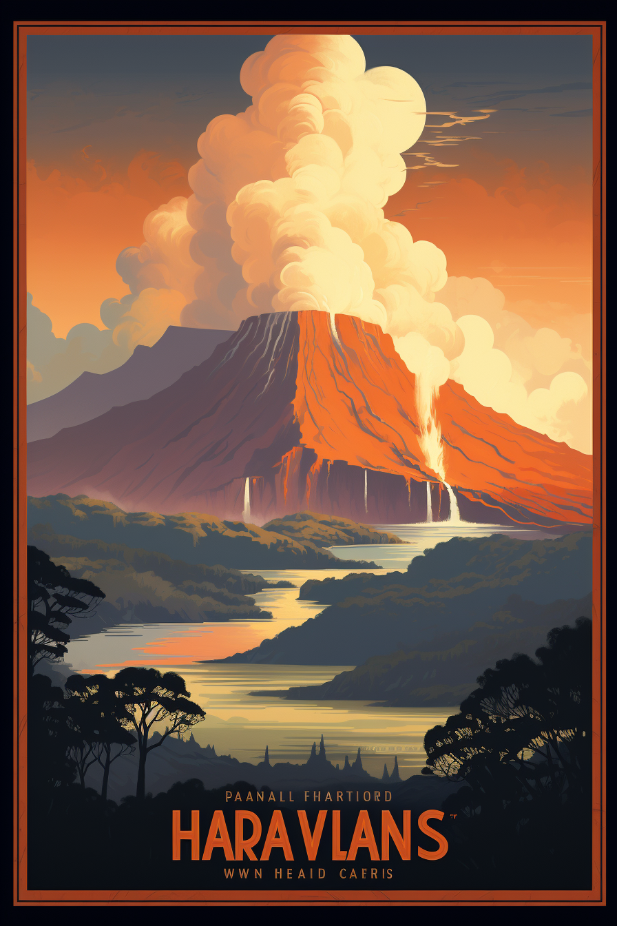 Hawaii Volcanoes National Park Vintage Travel Poster