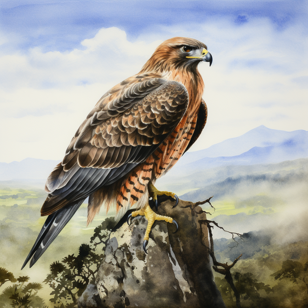 Hawaiian Hawk Drawing Watercolor