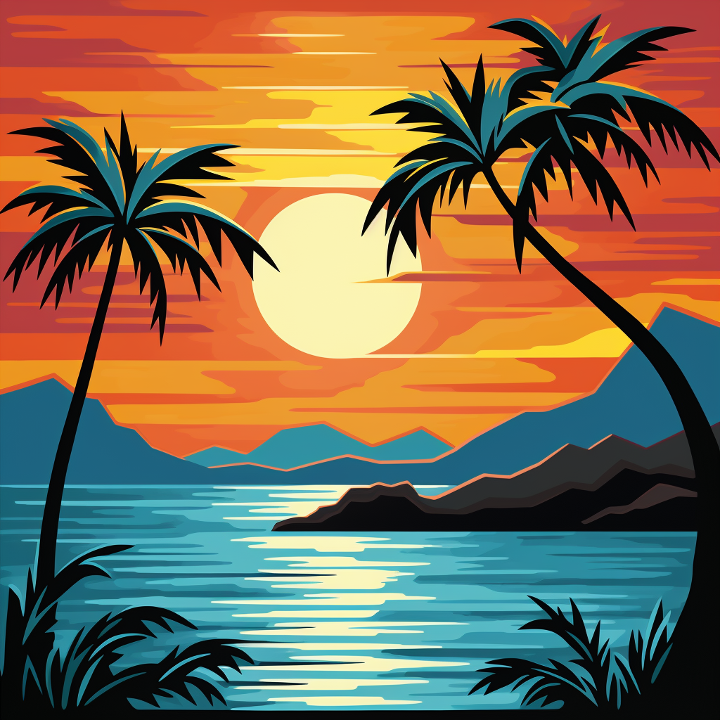 Hawaiian sunset modern tribal art