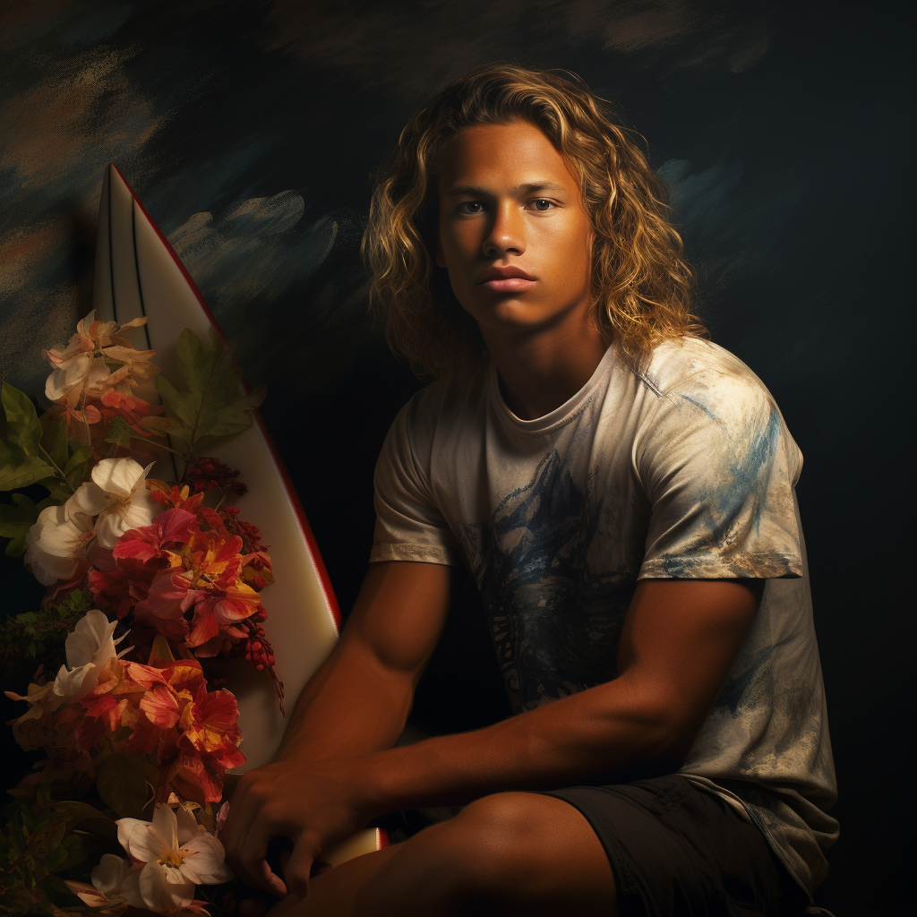 Portrait of a young Hawaiian surfer