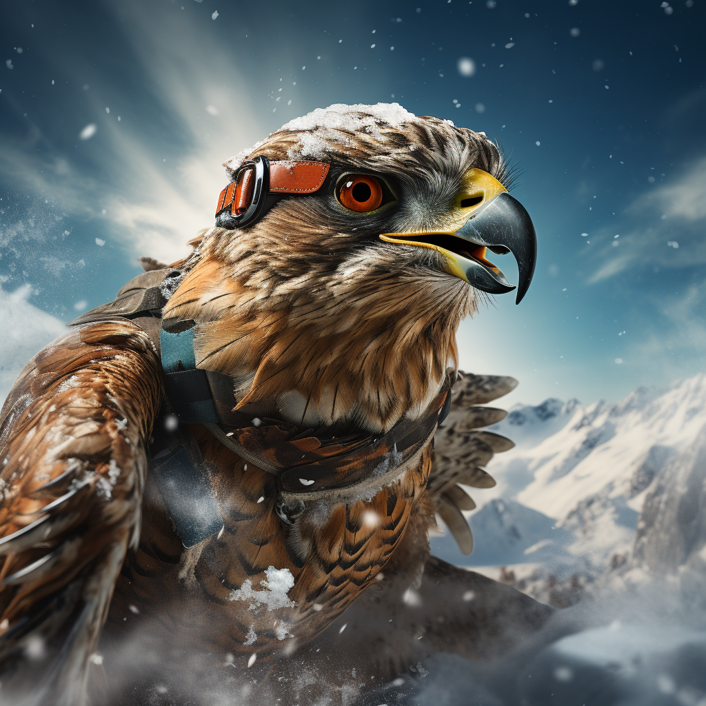 Determined hawk flying over snowy landscape