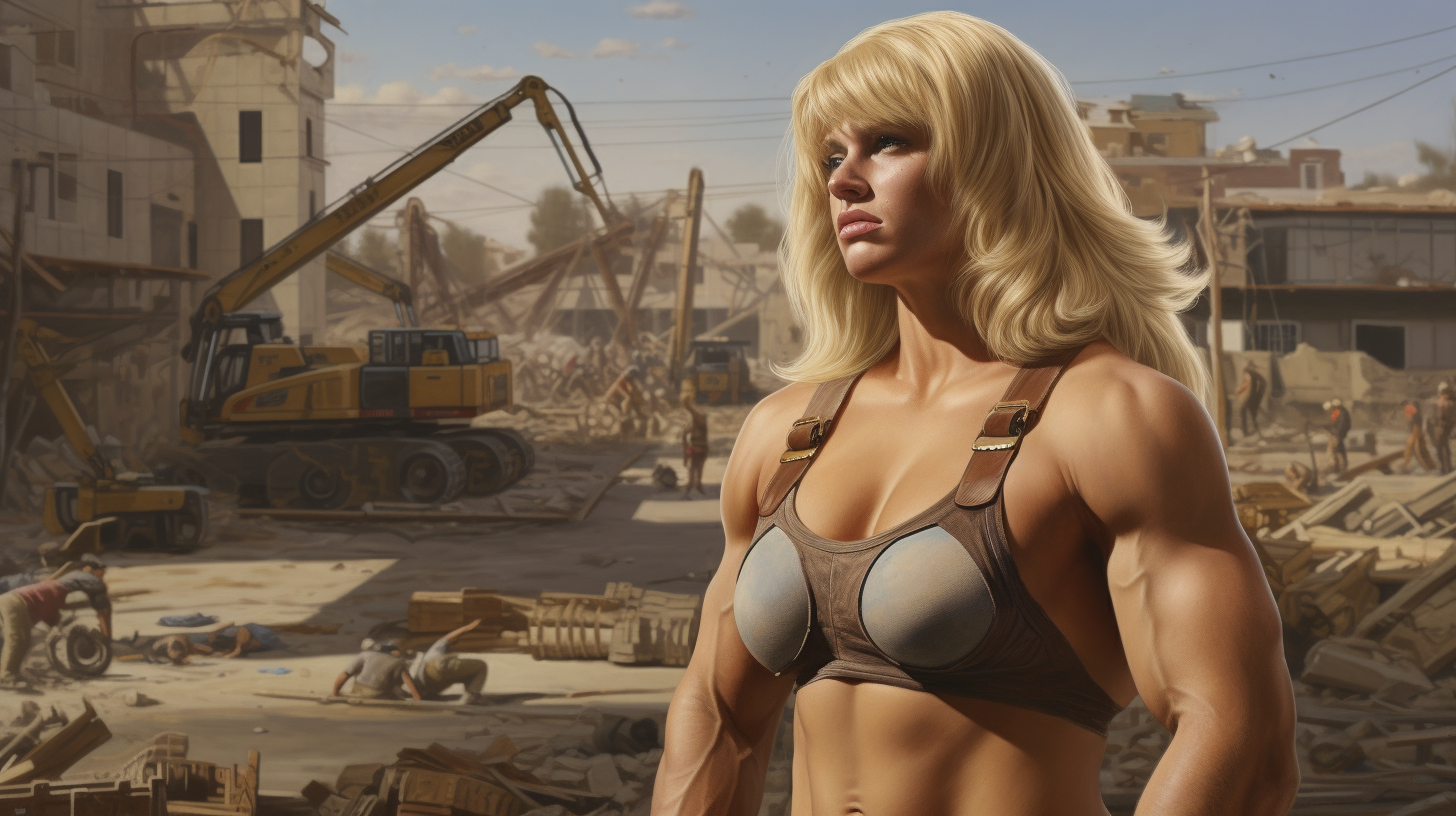 He-Man as a large woman at construction site