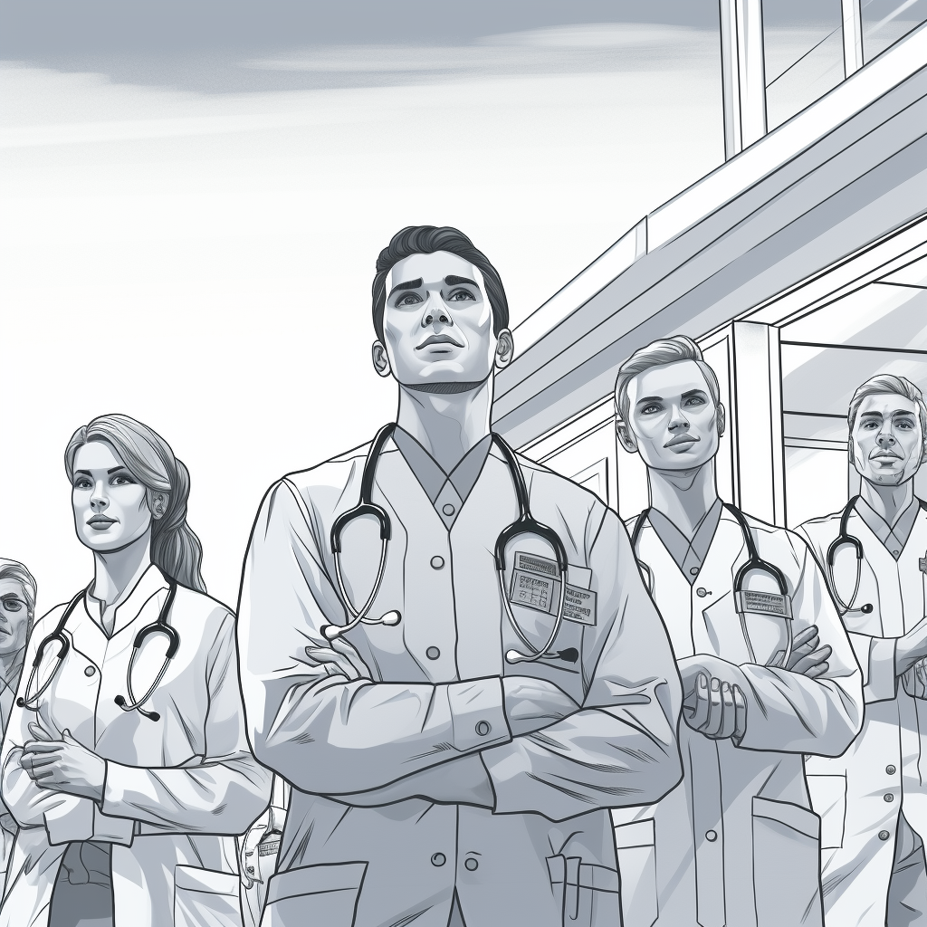 healthcare professionals in uniform line art