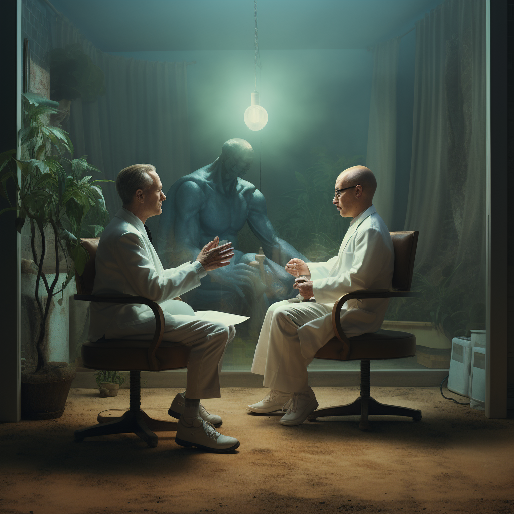 Surrealistic healthcare interview with patient