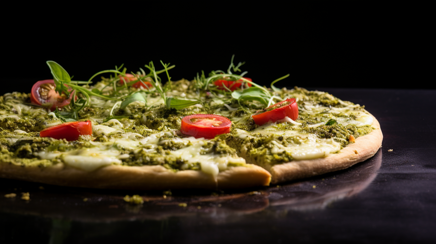 Tasty Pesto Pizza on Dark Background