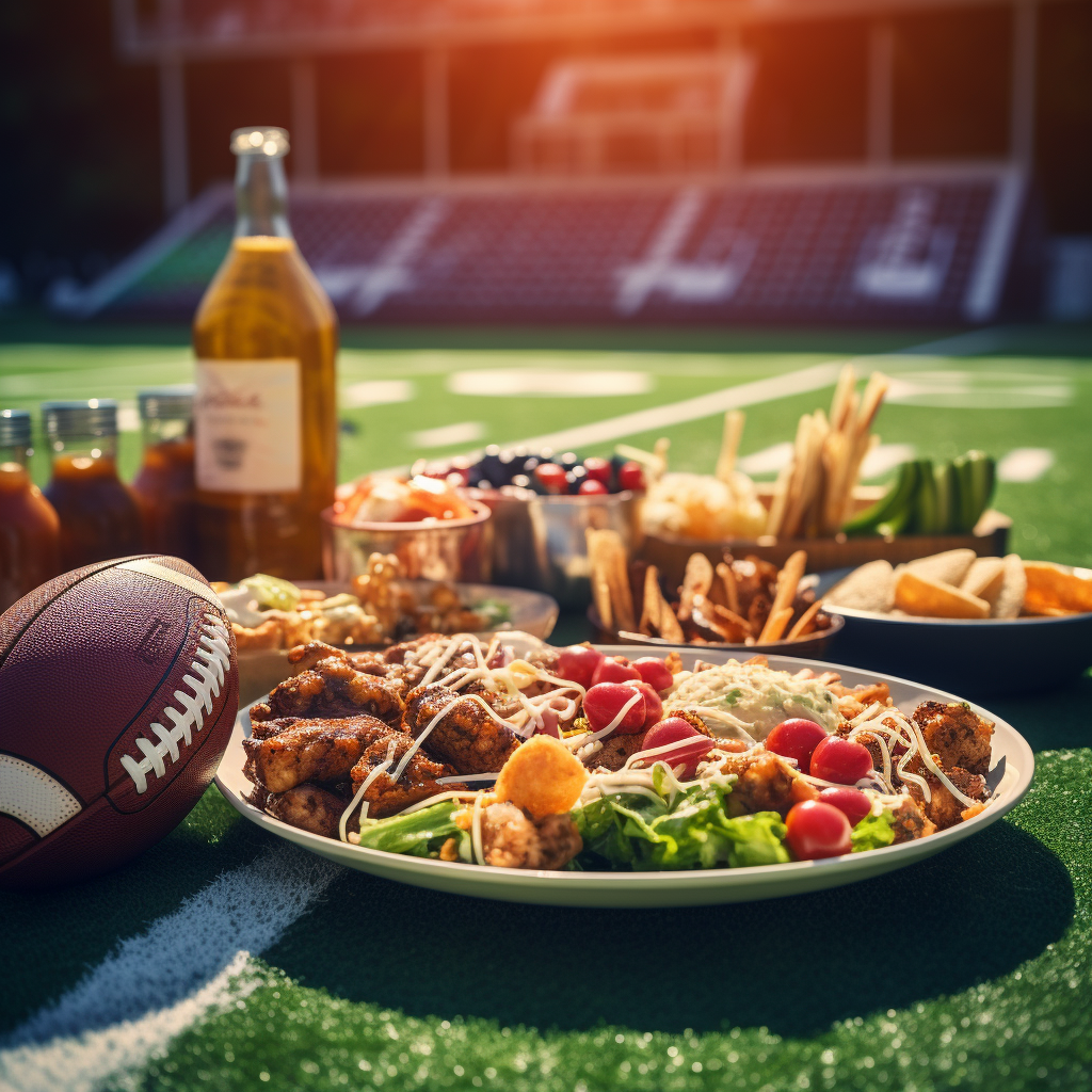 Healthy food on a football field