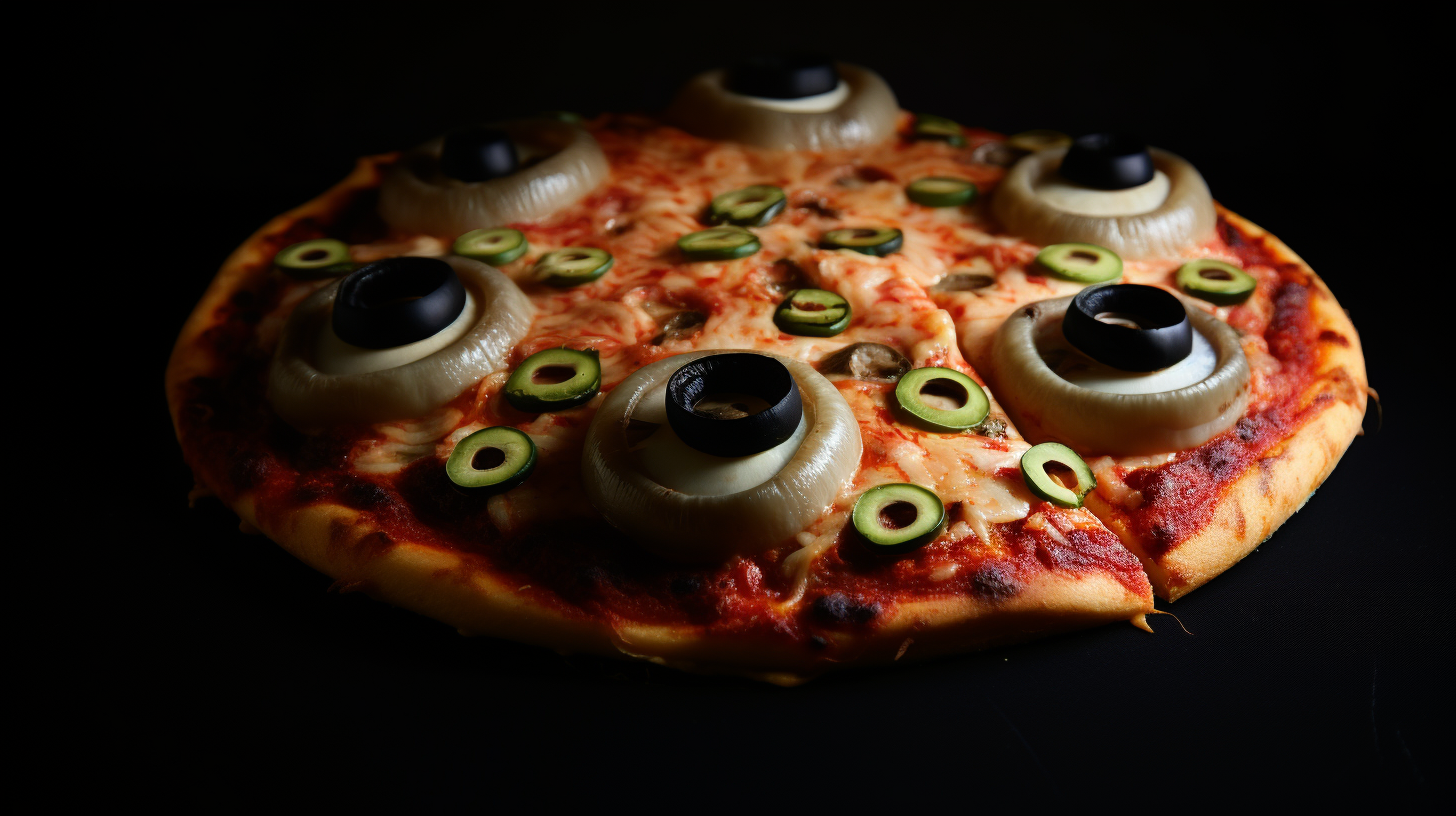 Close-up image of healthy eyeball and sewage pizza